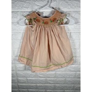 Royal Child Smocked Girls‎ Dress 6M Striped Orange Embroidered Vintage